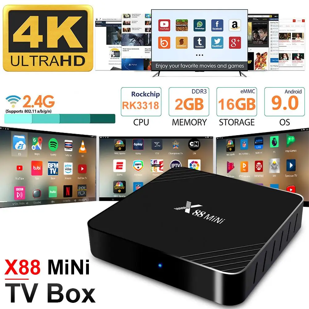 X88 мини умный сетевой плеер 2G + 16G RK3318 WiFi 4 K HD TV Box Android 9,0 приставка