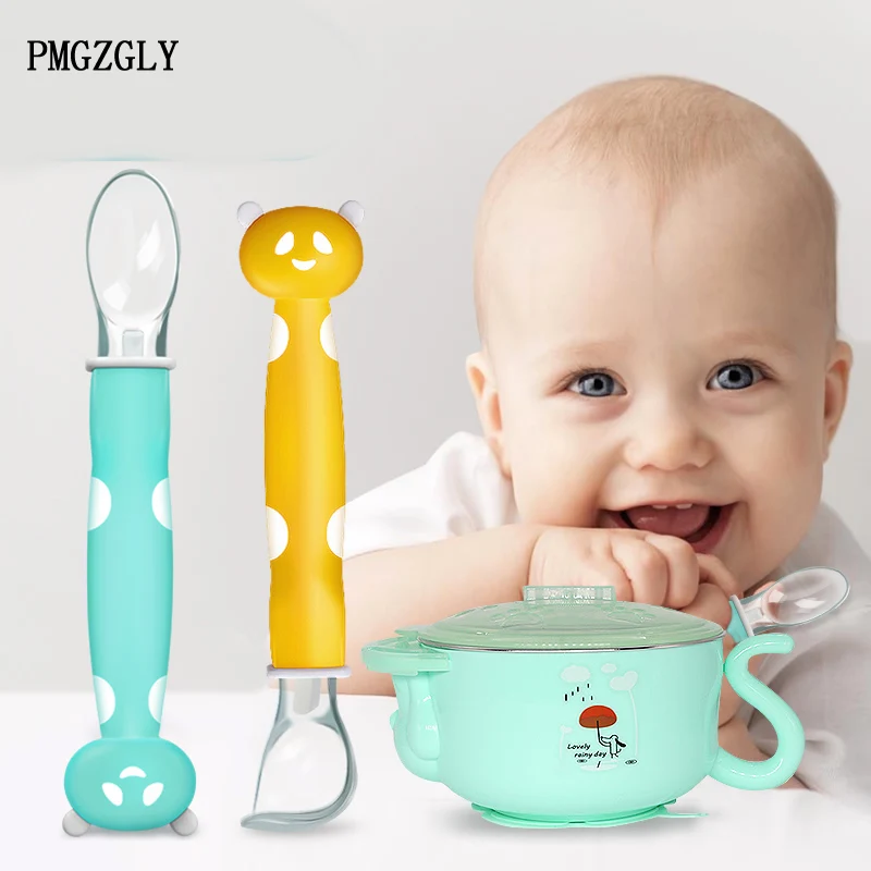 

2018 Baby Spoon Set Children Utensil Tableware Infant Feeding Flatware For Baby Feeding Spoon 3Pc Set Spoon2Pc +Cover Feeder