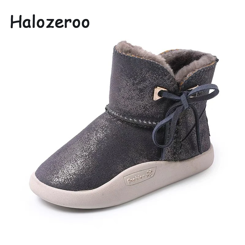 Halozeroo новые зимние модные детские сапоги с бантом для девочек зимние сапоги для мальчиков брендовые черные сапоги детские сапоги из