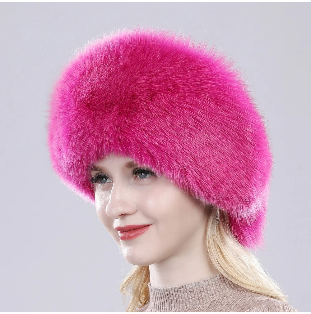 Russian Winter Natural Fox Fur Hat Warm Soft Fluffy Real Fox Fur Bomber Hats Luxurious Women Quality Handmade Real Fox Caps