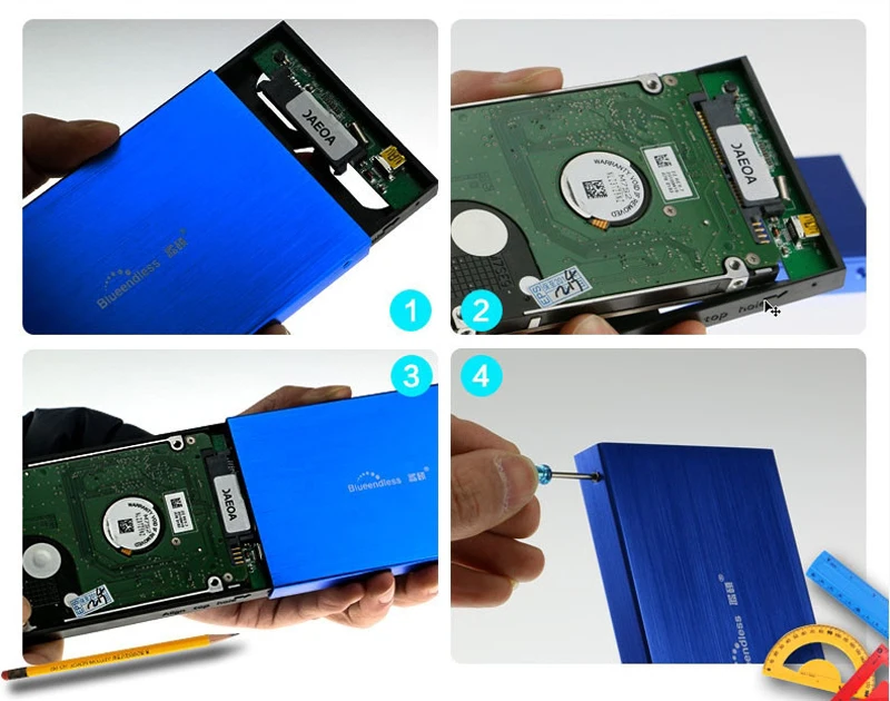 2.5 inch ssd hdd enclosure sata USB 2.0 to SATA desktop hard drive case aluminum hard disco box with USB 2.0 data cable  (9)