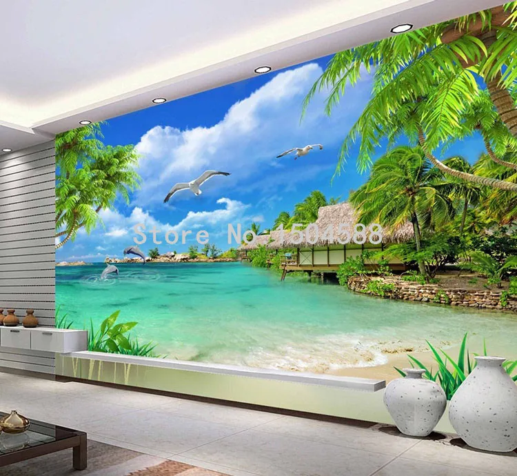HD кокосовое дерево Приморский Пейзаж Природа обои Гостиная тема отель Maldives пляж 3D Фреска Papel де Parede 3D Paisagem