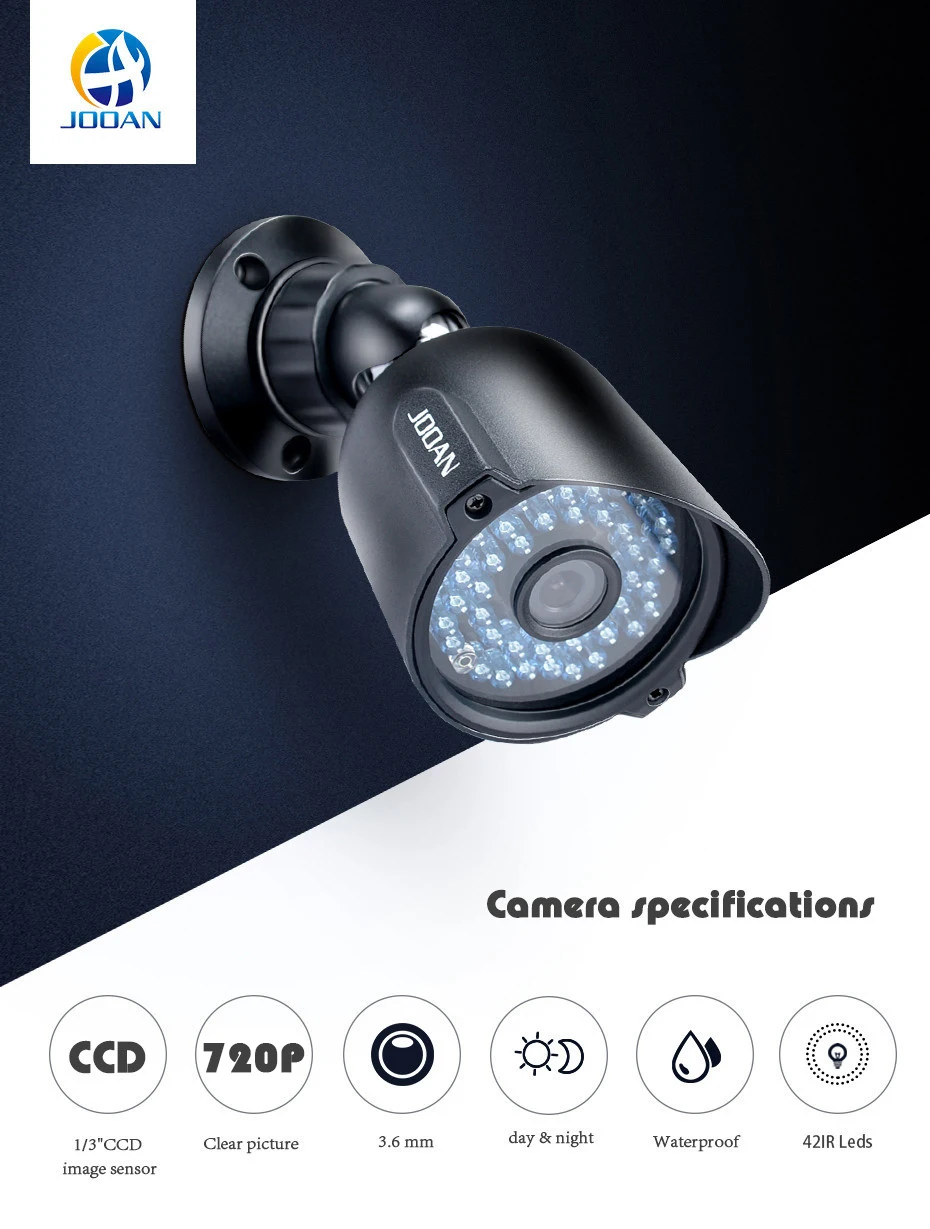 JOOAN Камера Безопасности cmos датчик 42 IR-Leds 3,6 мм объектив водостойкая пуля CCTV видеонаблюдение Черная Камера