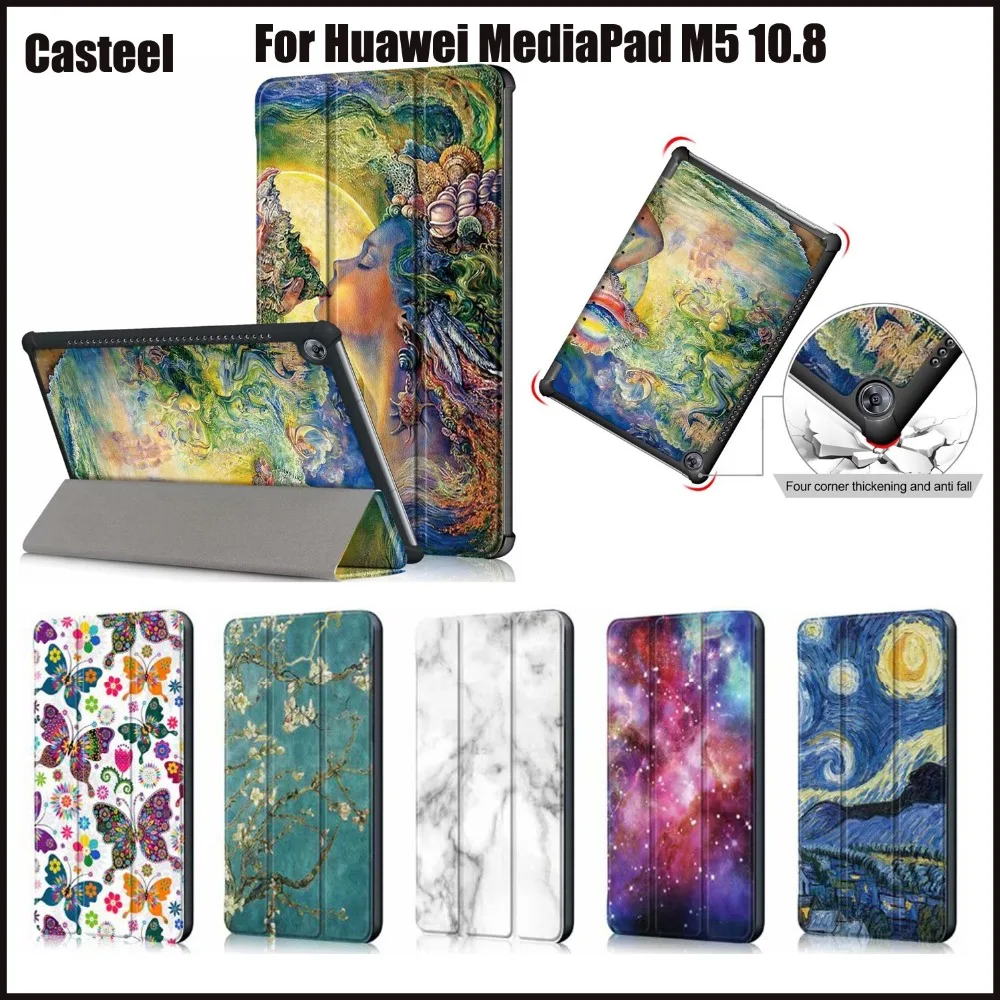 

Casteel Colored Drawing PU Leather Stand Case Cover For Huawei MediaPad M5 10 M5 10.8 CMR-AL09 CMR-W09 Tablet