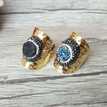 

5pcs Natural Druzy geode crystal druse rings, Quartz Stone Rings,Jewelry Finger crystal Ring R81