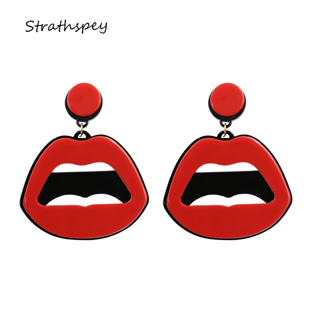 European Acrylic Fashion Brincos Punk Jewelry Club Red Sexy Lips Mouth