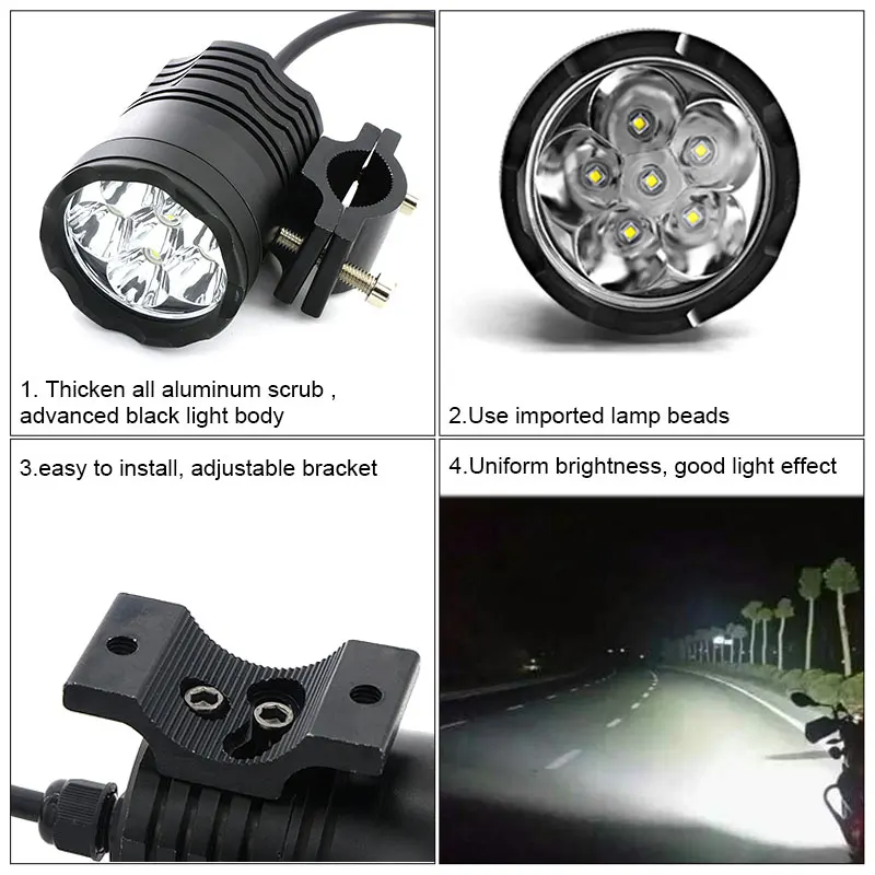  Plug&play 60W Motorcycle Headlight spotlight 9600lm/set 6000k auxiliary LED lights Fog light CNC ma - 33021354050
