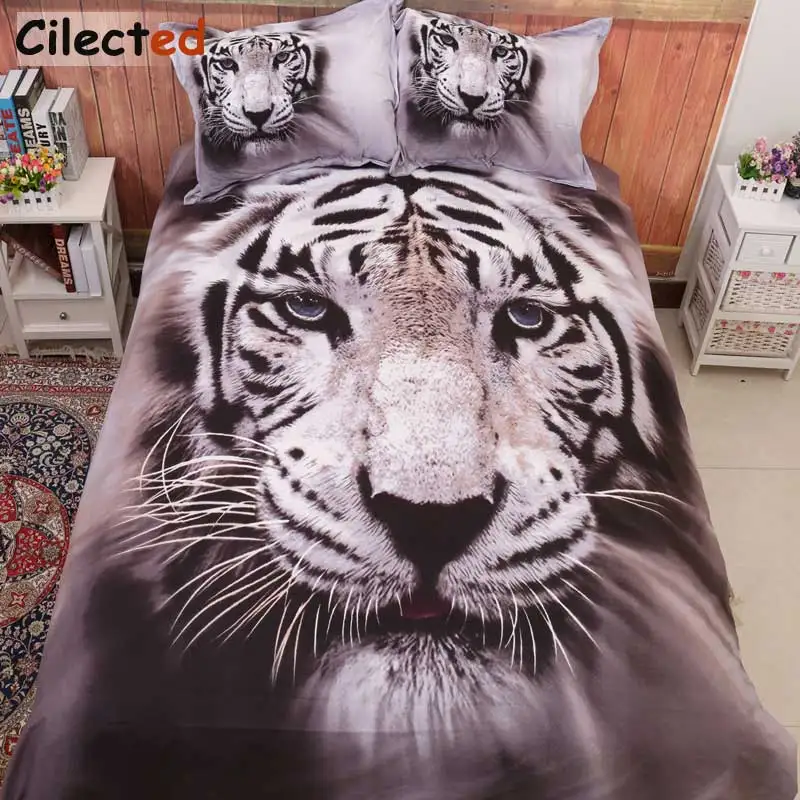 Cilected 3D Tiger Animal Bedding Sets Print Duvet Cover Set Double