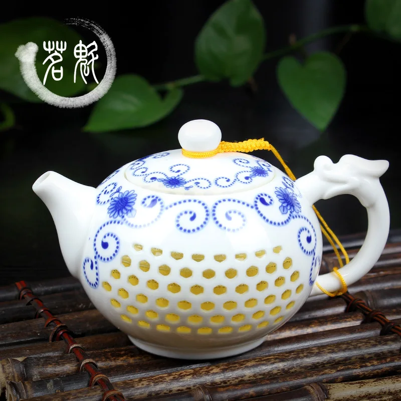 Голубой и белый фарфоровый чайник, чайник кунг-фу, большой бытовой керамический чайник, чайник с фильтром, специальное предложение