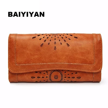 

Hollow Out Pattern Retro Wallet Female Purse PU Leather Bag Women wallets and purses Vintage Long Wallets