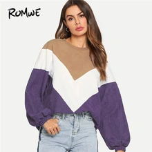 ROMWE/толстовка с цветными блоками и шевронным рукавом, женская одежда, осенняя женская модная повседневная одежда, толстовки, пуловер