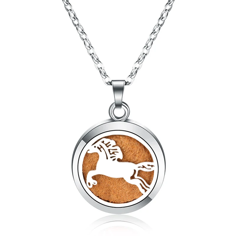 

Wild Horse Aroma Diffuser Pendant Stainless Steel Magnetic Aromatherapy Essential Oil Diffuser Perfume Locket Necklace Jewelry