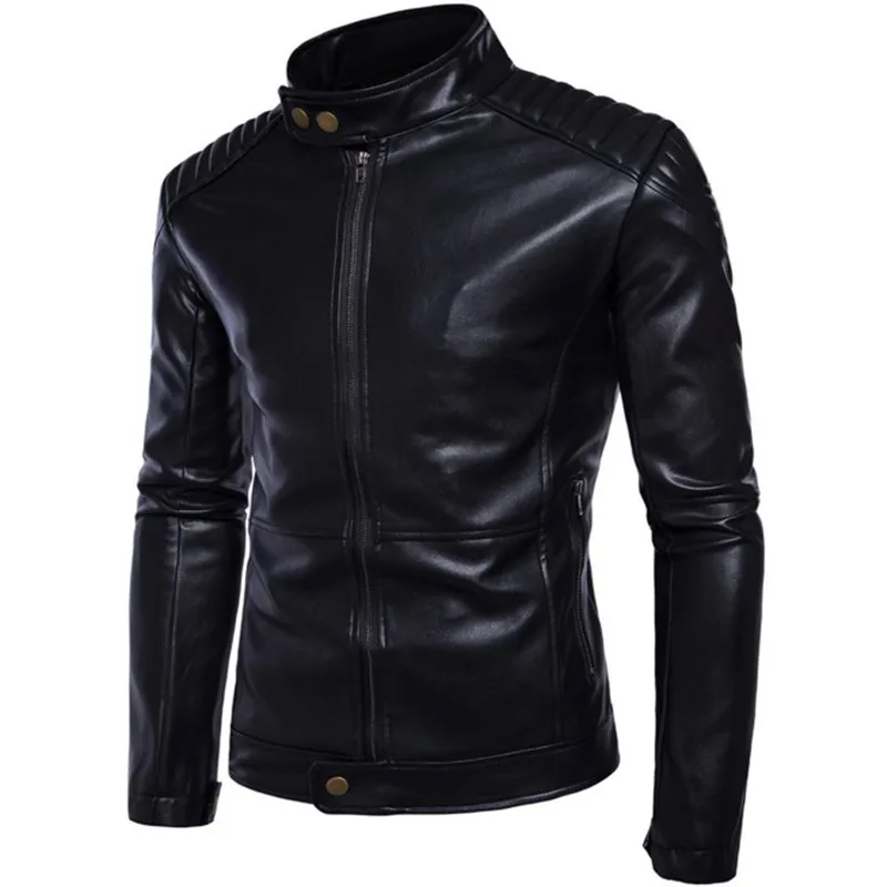 

Vintage Leather Jacket Men 2018 New Arrival Simple Zipper Slim Fit Black Color Jacket Coats Male Motorcycle Brand Clothing 5XL