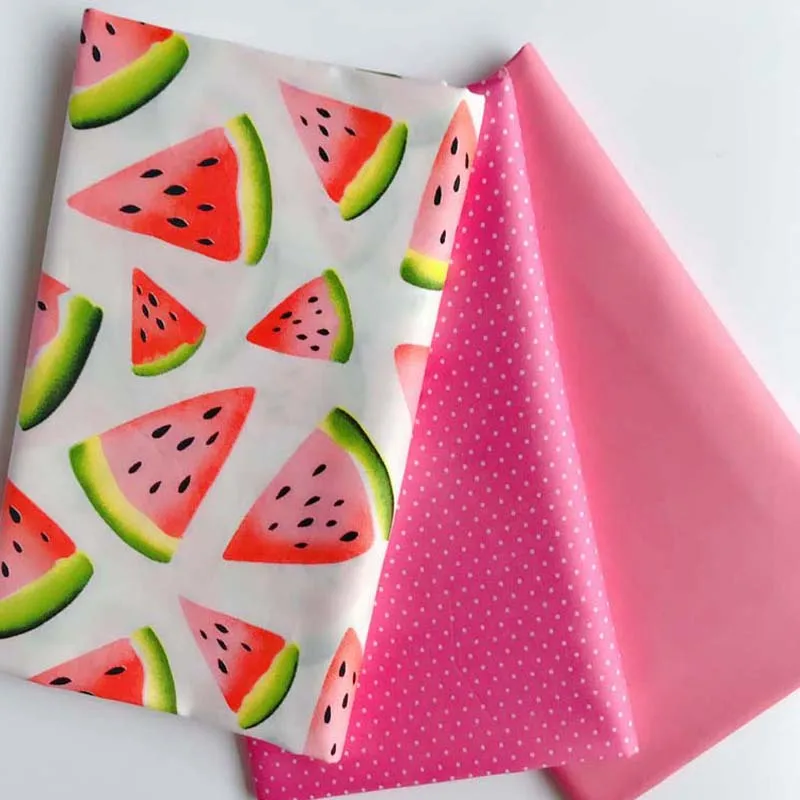 

160cm Width Fresh Fruit Red Watermelon Polka Dot Brick Pink 100% Cotton Fabric Patchwork Textile For Baby Cloth Dress Cushion
