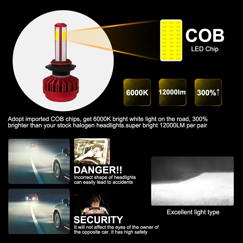 Roadsun 4 стороны 12000LM H7 H4 Автомобильные фары лампы H11 HB4 светодиодные HB3 9005 9006 12 в 24 в 110 Вт 6000 К Автомобильные фары Противотуманные фары