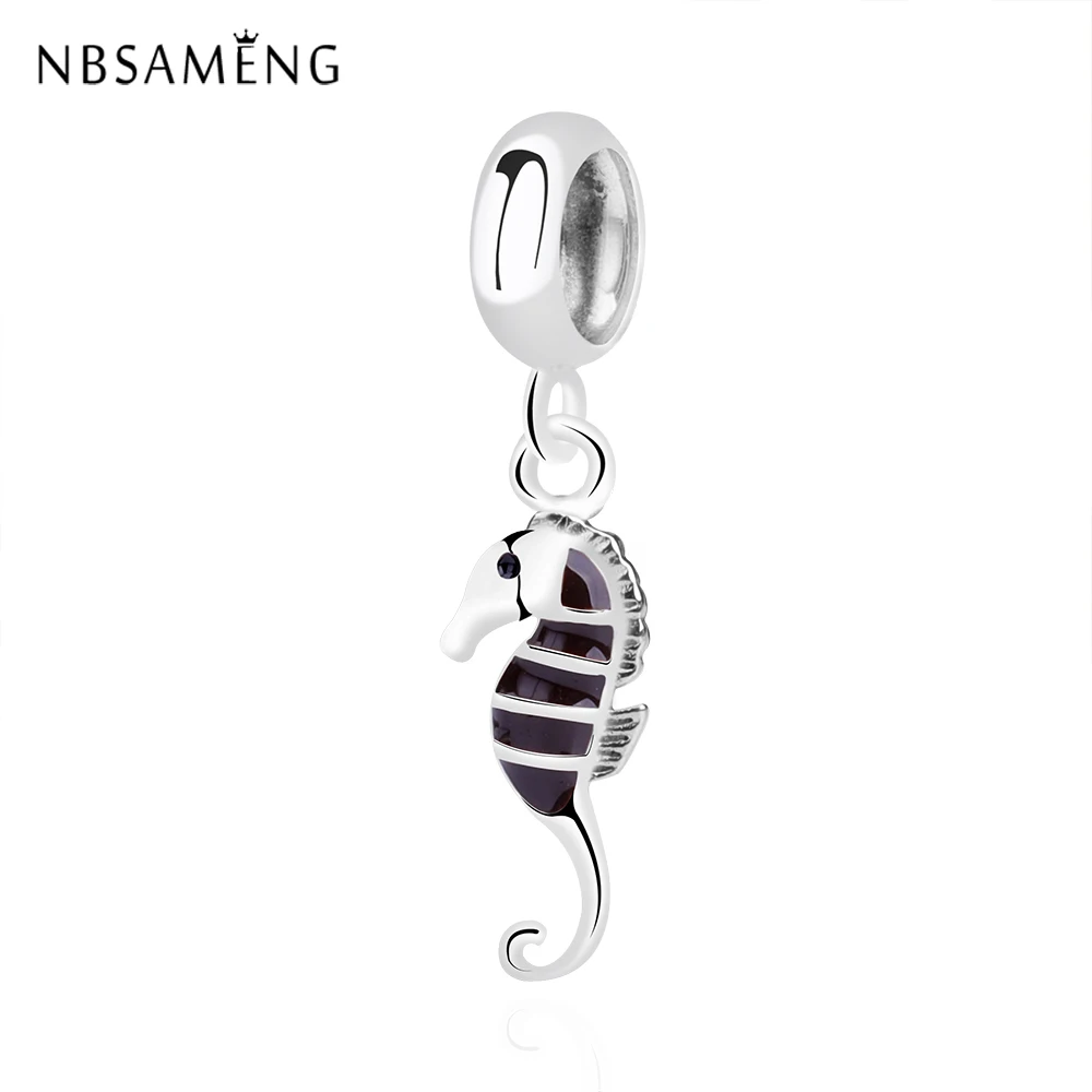 

Original 925 Sterling Silver Bead Charms Cute Black Seahorse Pendant Charm Fit Pandora Bracelet Bangle Beads For Jewelry Making