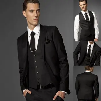 

Custom Made Groom Tuxedo Black Groomsmen Peak Lapel Wedding/Dinner Suits Best Man Bridegroom (Jacket+Pants+Tie+Vest) B266