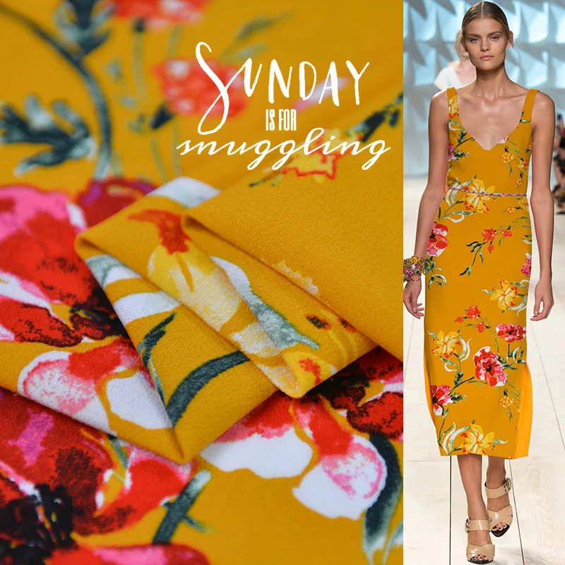 

yellow digital floral tencel cotton material crepe viscose cloth fabric soft