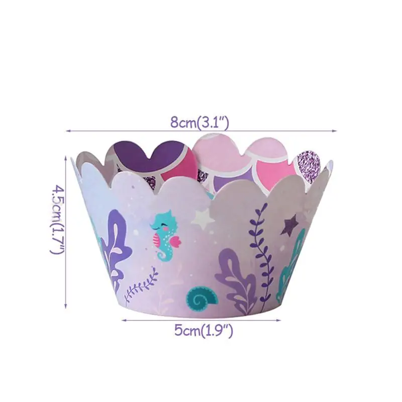 

36pcs Beautiful Cake Wrapper Double Sided Mermaid Decorative Cupcake Wrappers Cake Decor For Baby Shower Birthday Party