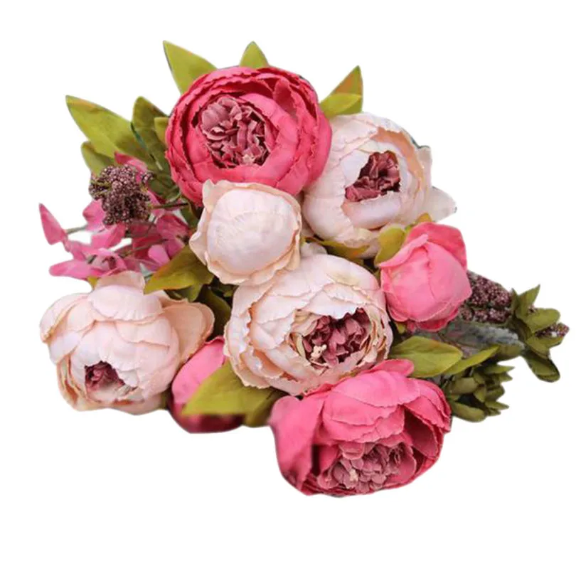 Home Decoration Fake Flowers Artificial 1Bouquet 8 Heads Artificial Peony Silk Flower Leaf Home Wedding Party Decor  (8)