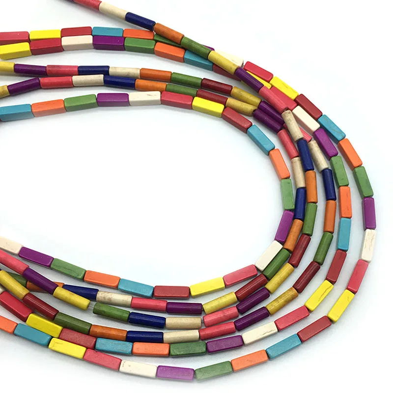 

4x13mm Loose Colorful Turquoises Stone Beads Tube/Rectangle Shape Howlite Stone Bead For DIY Bracelet Jewelry Making Strand 15''
