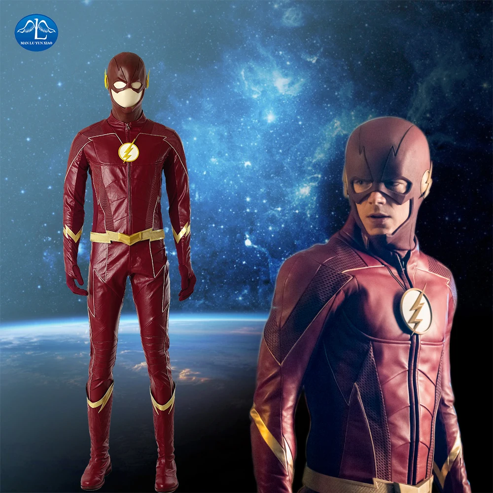 ^Cheap Костюм для косплея Barry Allen Flash, костюм для косплея из красной кожи для взрослых ^Cheap Костюм для косплея Barry Allen Flash, костюм для косплея из красной кожи для взрослых
