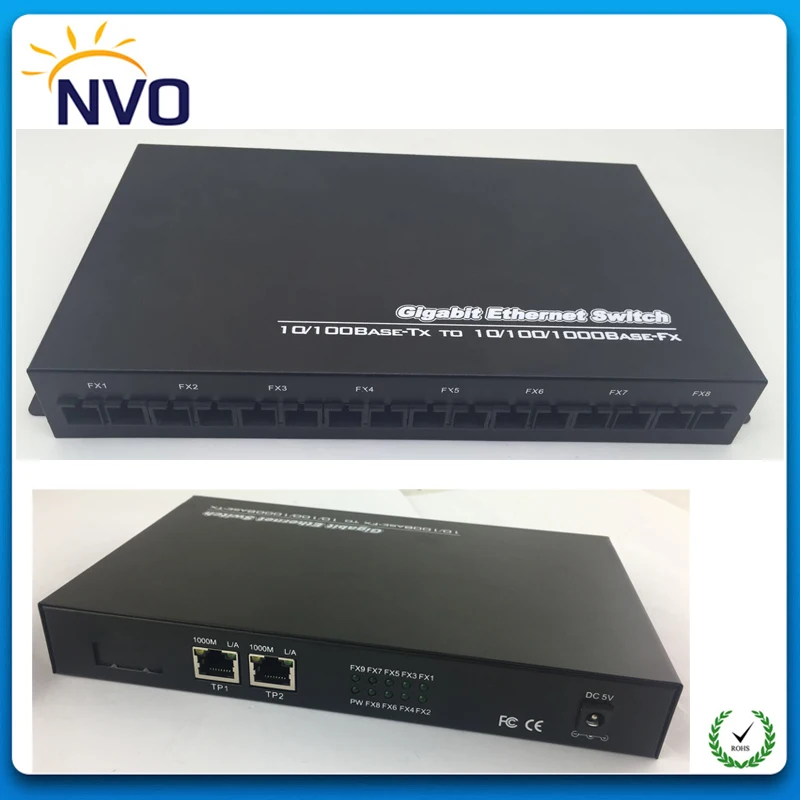 

2pcs/Lot,8Fiber(8B,SM,Dual Fiber,20KM,SC Port) 100Mbps+2 1000M RJ45 ports,Euro Power,Unmanaged Ethernet Optical Fiber Switch