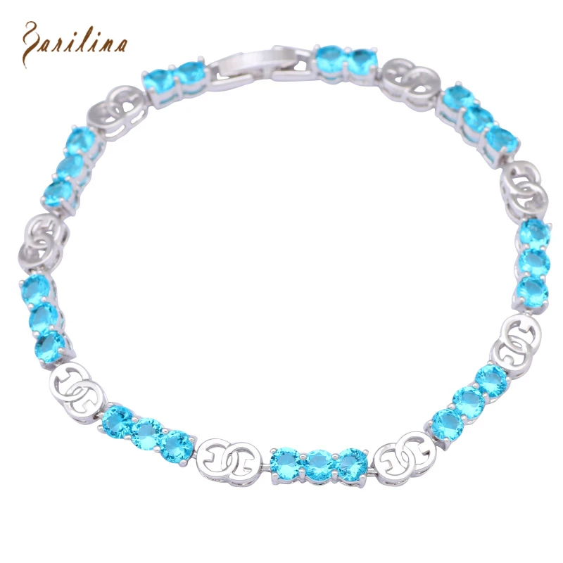 

Womens Fashion jewelry Silver plated Bracelets & bangles blue Cubic Zirconia stone fashion jewelry 19cm 7.48 inch B329