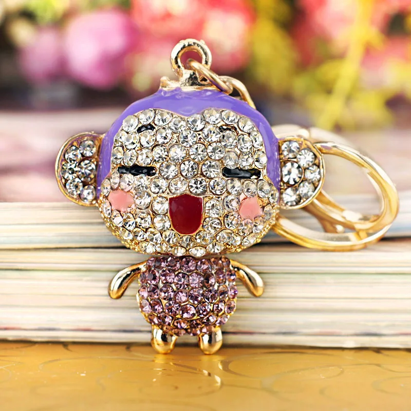 Dormon Red Enamel Monkey Crystal Key Chains Holder Bag Pendant Keyrings