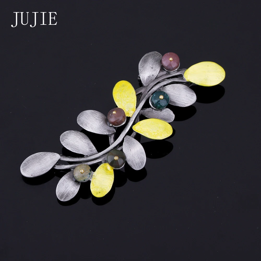 

JUJIE Vintage Antique Leaf Brooches Pins 2019 Retro Stone Wicker Brooch Clip For Scarf Fashion Jewelry