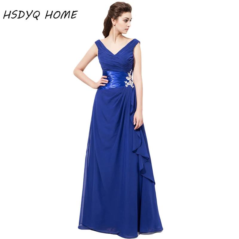 

HSDYQ HOME Royal Blue Bridesmaid Dresses Sleeveless V-Neck Vestido De Festa De Casamento Chiffon Party Dress Formal Gown
