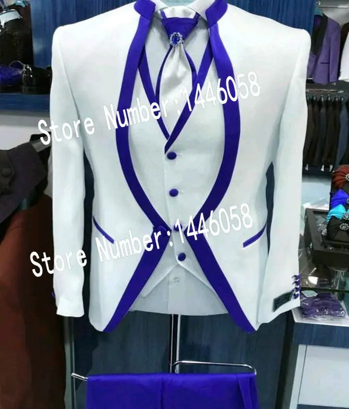 Белые атласные бордовые вечерние костюмы на выпускной для мужчин, свадебные костюмы, смокинг для жениха, официальные костюмы(пиджак+ брюки+ жилет - Цвет: as picture