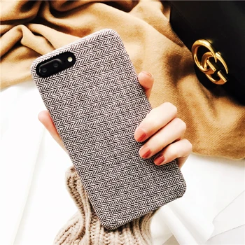 

From Jenny Grid Canvas Case Capas for iPhone 7 7plus 6s 6plus 8 8plus Winter Elegant Cloth Weaving Soft fabric Cover Phone Bags