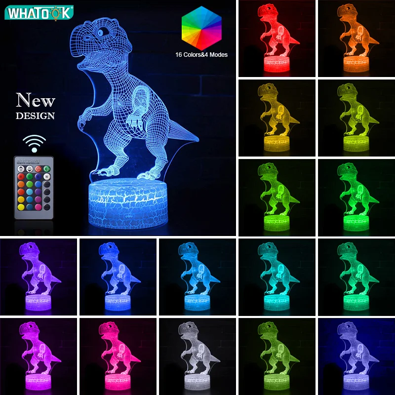 Dinosaur 3D Illusion LED Night Light 16 Color Game Table Desk Lamp Remote Touch Decor Kids Christma