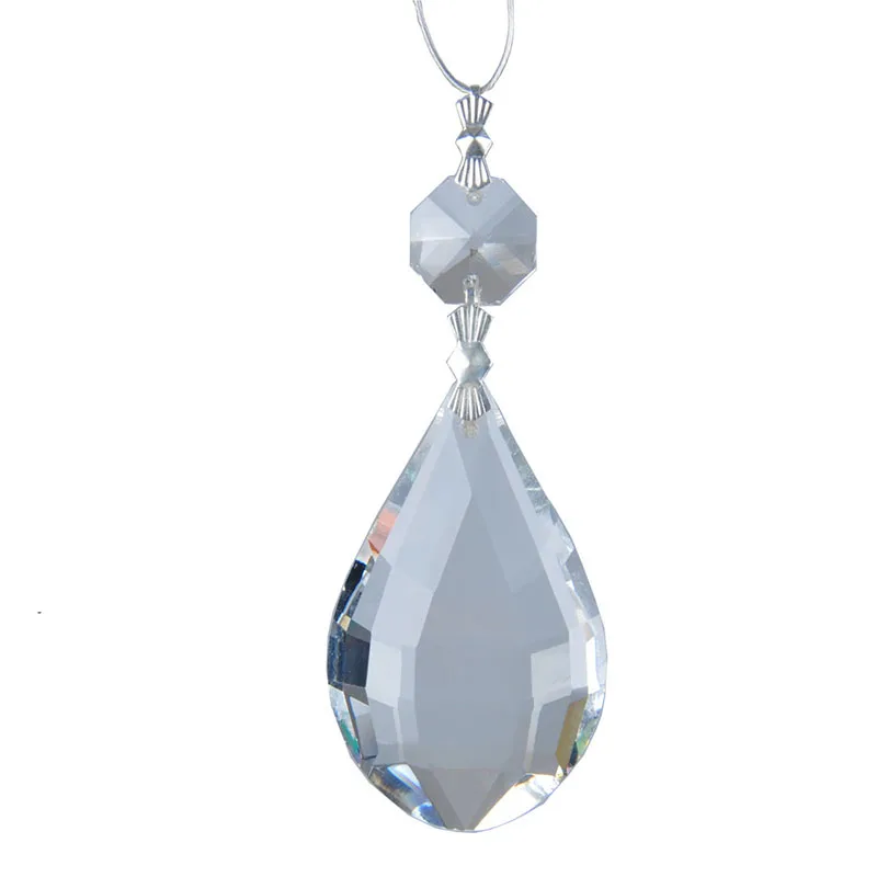 

50mm Clear Round Glass Crystal Prisms Pendants Chandeliers Parts with Octagonal Garland Chakra Spectra Lustres Hang Drops Decor