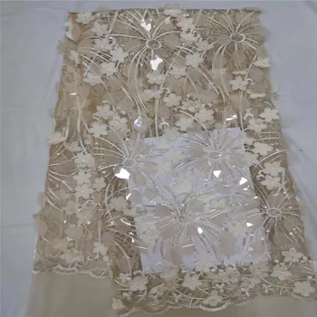 

2019 Latest Nigerian Net Laces Fabrics High Quality Tulle African Laces Fabric Wedding French Tulle Lace Material Champagne