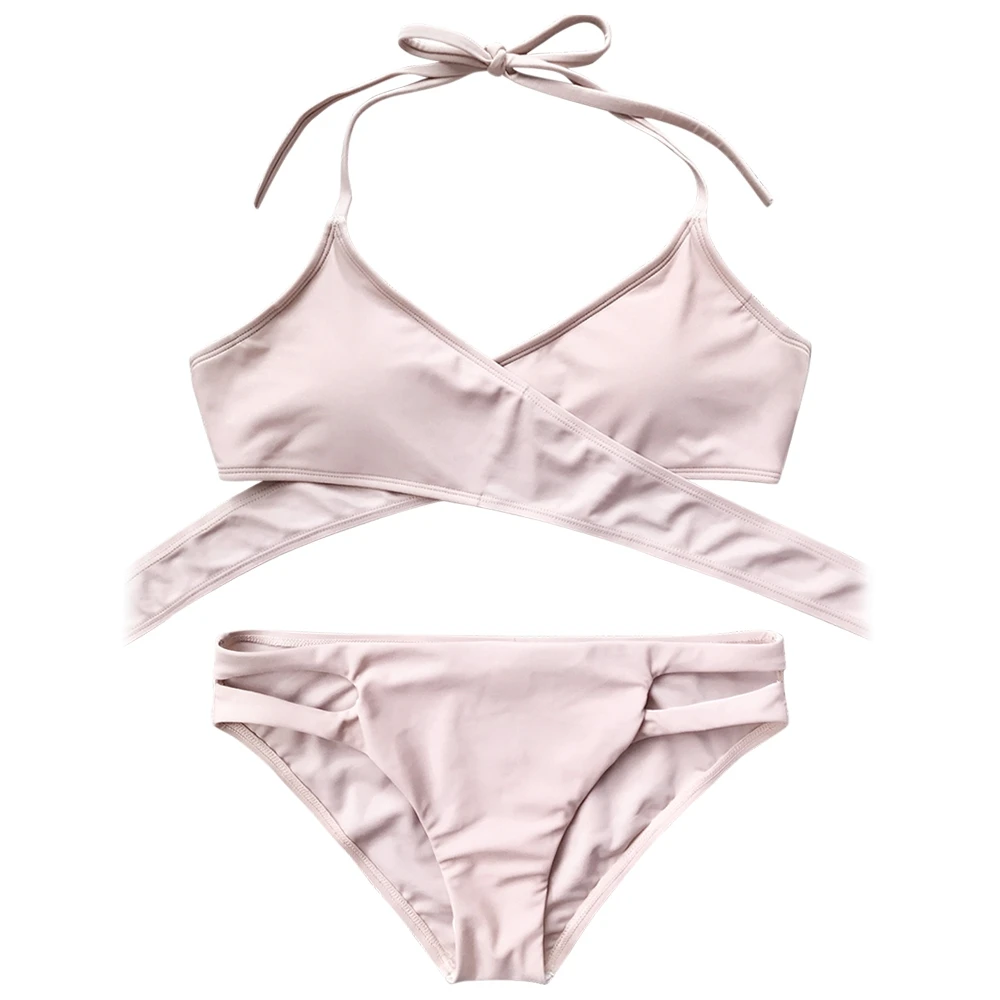 Sexy Criss Cross Bikini 2018 Bandage Cut Out Halter Swimsuit Women