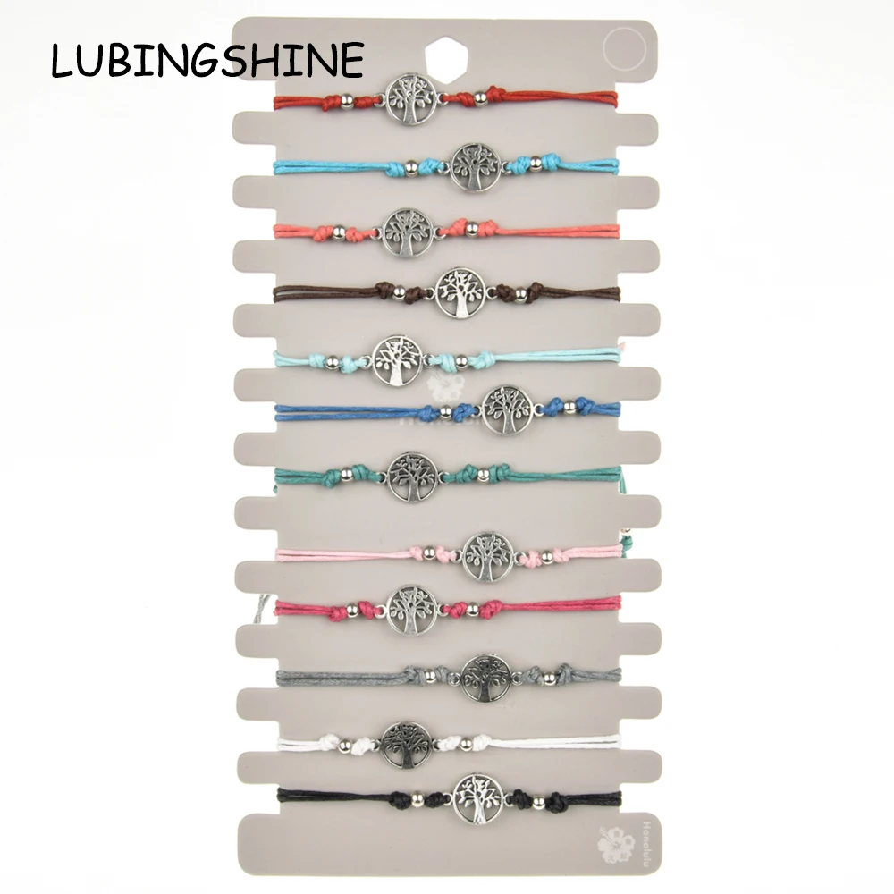 

12pcs/set Tree of Life Charms Braided Bracelet for Women Child Infinite Love Adjustable Rope Chain Yoga Anklet Wristband Jewelry