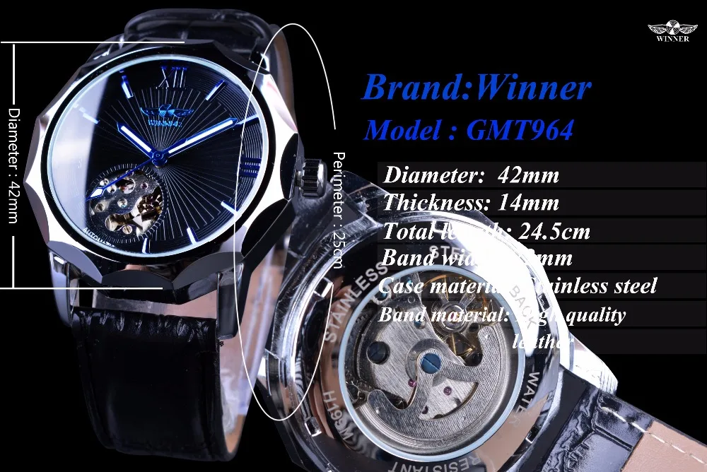  WINEER Blue Ocean Geometry Design Transparent Skeleton Dial Mens Watch Top Brand Luxury Automatic F