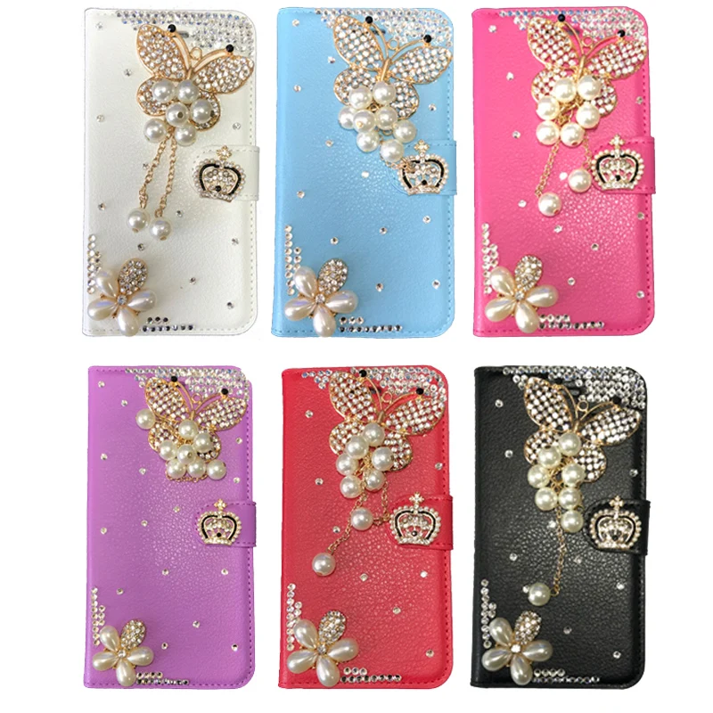 butterfly Bling Handmade Glitter Rhinestone Pearl Leather Flip Wallet