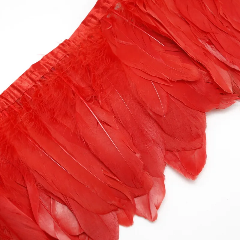 Разноцветная отделка из гусиных перьев, 2 м/лот, окрашенные ленты из гусиных перьев/15-20 см бахрома из гусиных перьев, высокое качество - Цвет: Red