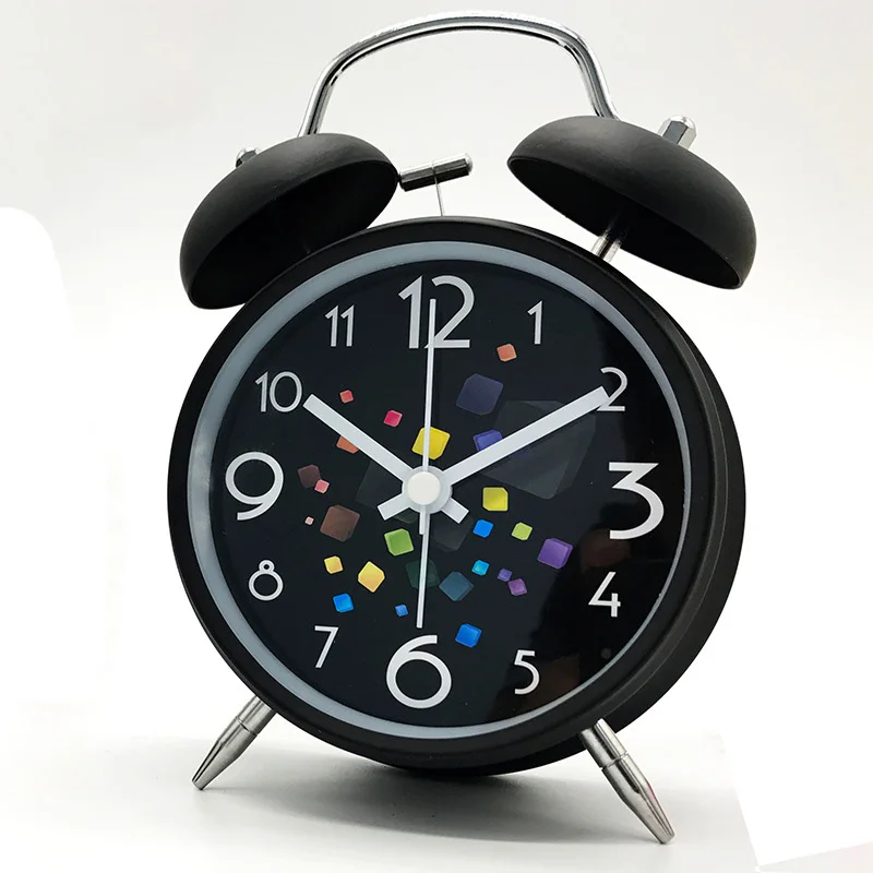 

2 Color 3'' Twin Bell Alarm Clock Modern Student Creative Metal Silent Colorful Rubik's Cube Bedroom Clock With Night Light
