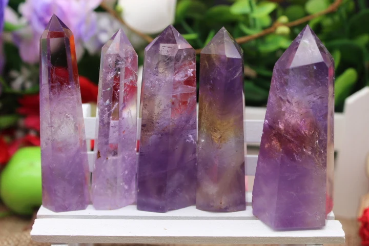 

197 grams of natural quartz crystal violet and yellow crystal healing magic wand point