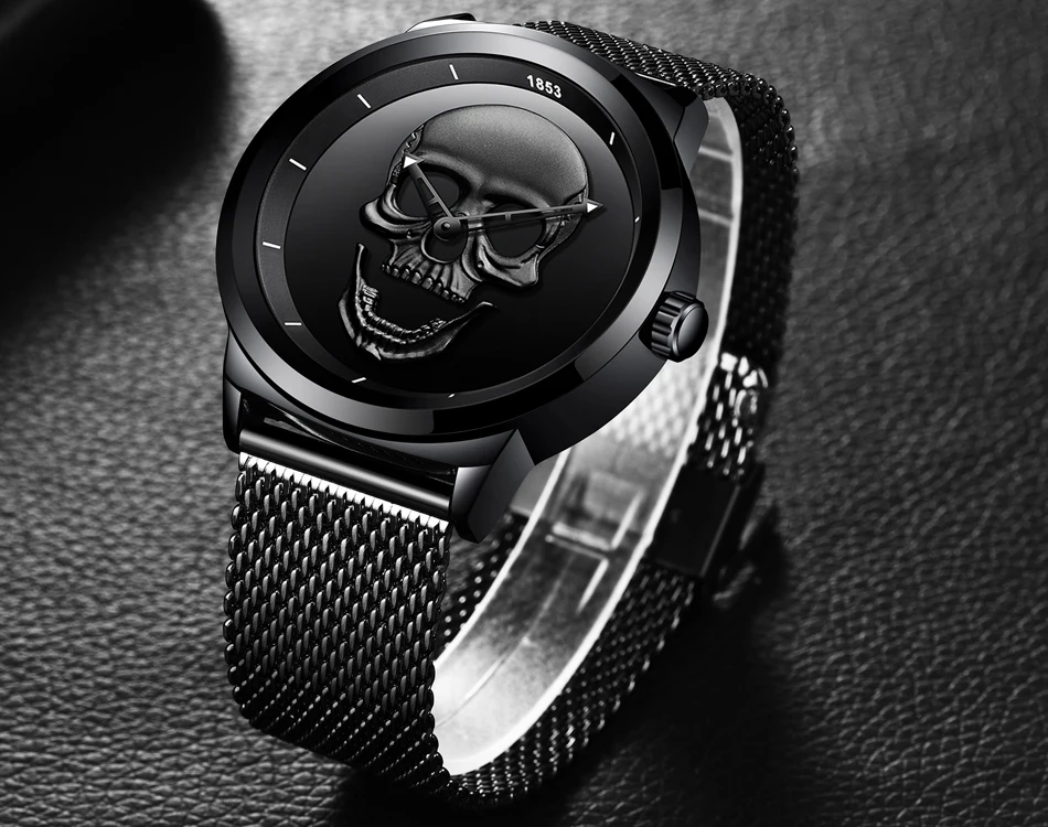 Крутые Панк 3D череп мужские часы бренд LIGE Роскошные Стальные кварцевые мужские часы водонепроницаемые ретро модные золотые черные часы Relogio