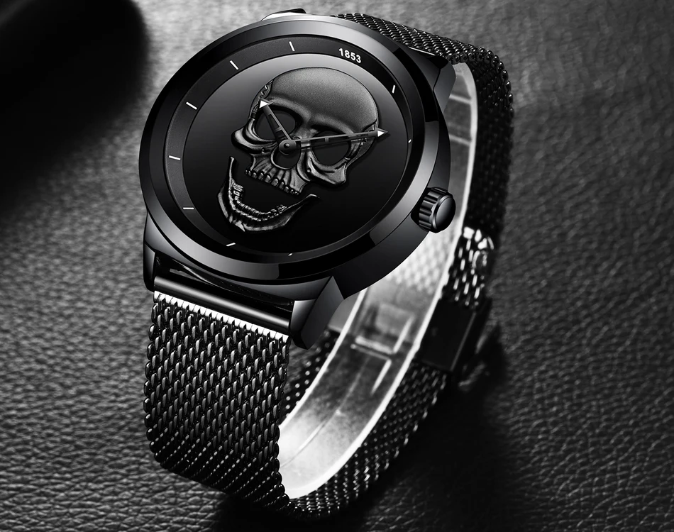 2020 Cool Punk 3D Skull Men Watch Brand LIGE Luxury Steel Quartz Men Watches Waterproof Retro Fashion Gold Black Clock Relogio