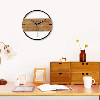 

3D Silent Vintage Wall Clock Simple Modern Design Wooden Clocks for Bedroom Stickers Wood Wall Watch Home Decor 12 inch