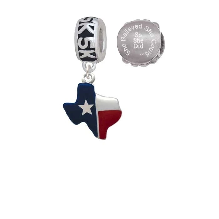 Red and Blue Texas 5K Run She Believed She Could Charm Beads (Set of 2)
