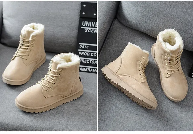 Classic Women Winter Boots Suede Ankle Snow Boots Female Warm Fur Plush Insole High Quality Botas Mujer Lace-Up -