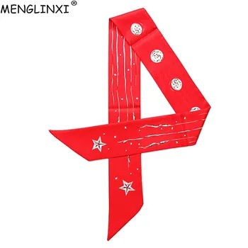 

New Five-pointed Star Print Skinny Women Silk Scarf Bag Ribbons Fashion Head Scarves Wraps Brand Female Silk Foulard For Ladies