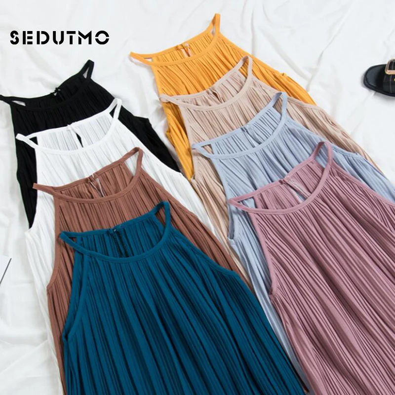 

SEDUTMO Summer Tank Top Women Short Camis Blouse Halter Crop Top Sleeveless White Fashion Oversize Shirts E631